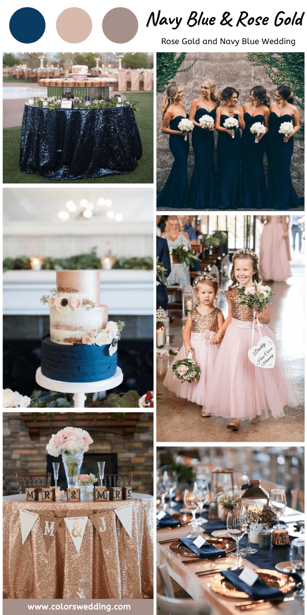 fall rose gold and navy blue wedding