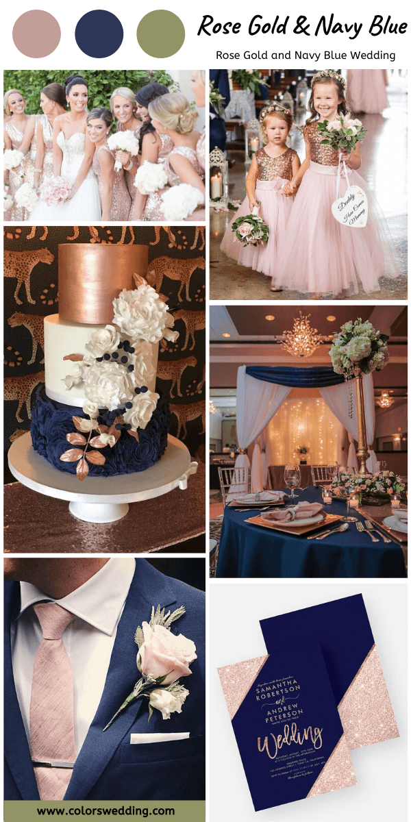 gorgeous rose gold and navy blue wedding