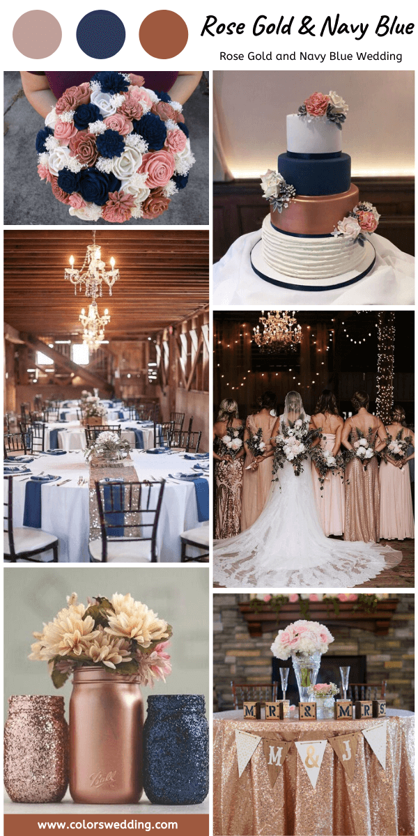 rustic rose gold and navy blue wedding