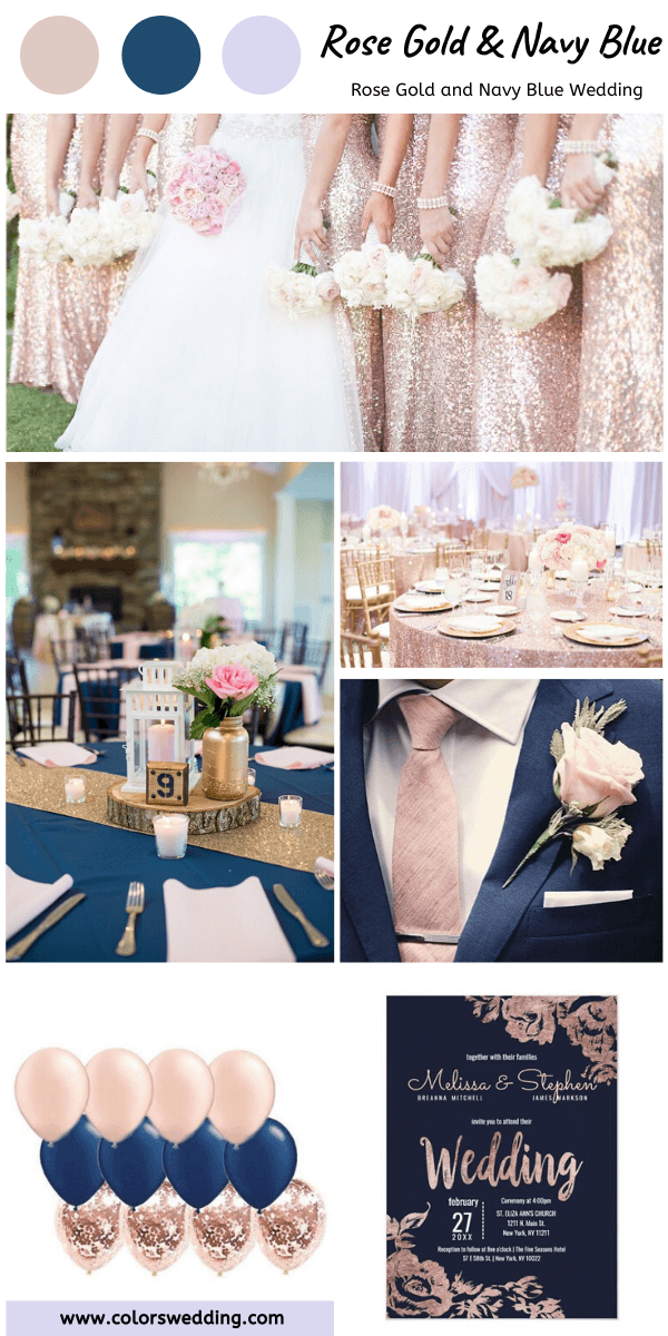 spring rose gold and navy blue wedding