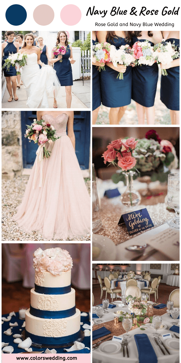 summer rose gold and navy blue wedding