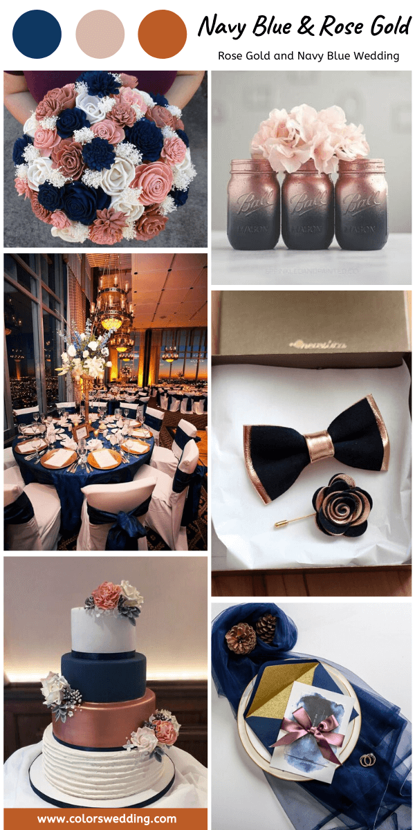 winter rose gold and navy blue wedding
