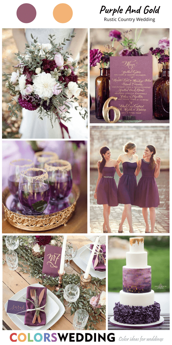 rustic country wedding purple gold