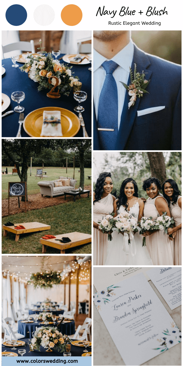 rustic elegant wedding navy blue blush