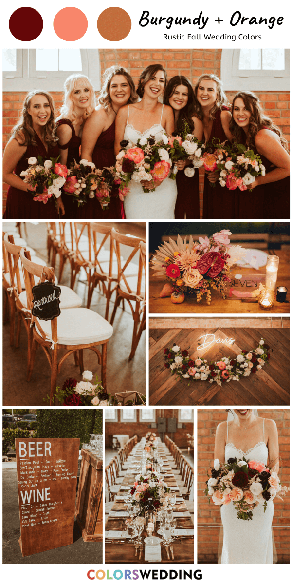 Top 8 rustic fall wedding color ideas: Burgundy + Orange