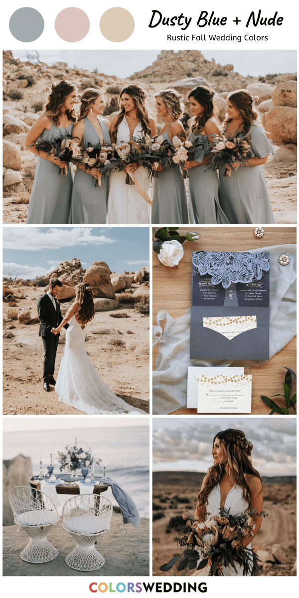 Top 8 rustic fall wedding color ideas: Dusty Blue + Nude