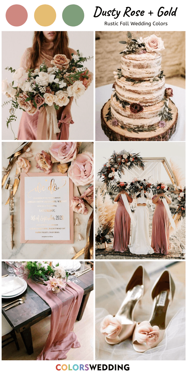 Top 8 rustic fall wedding color ideas: Dusty Rose + Gold