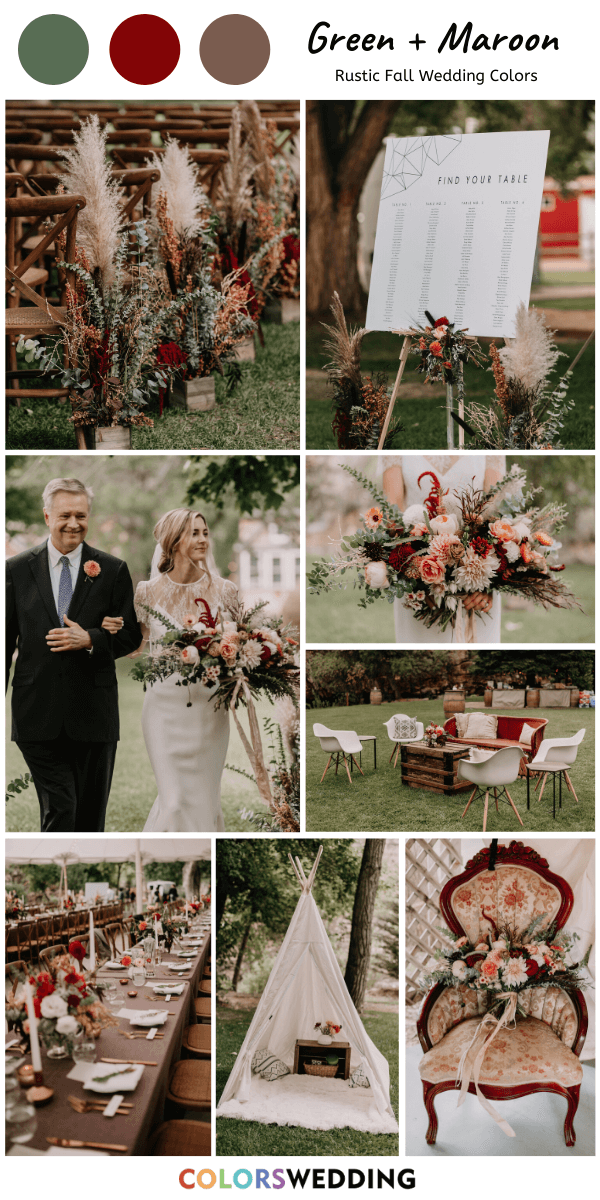 Top 8 rustic fall wedding color ideas: Green + Maroon