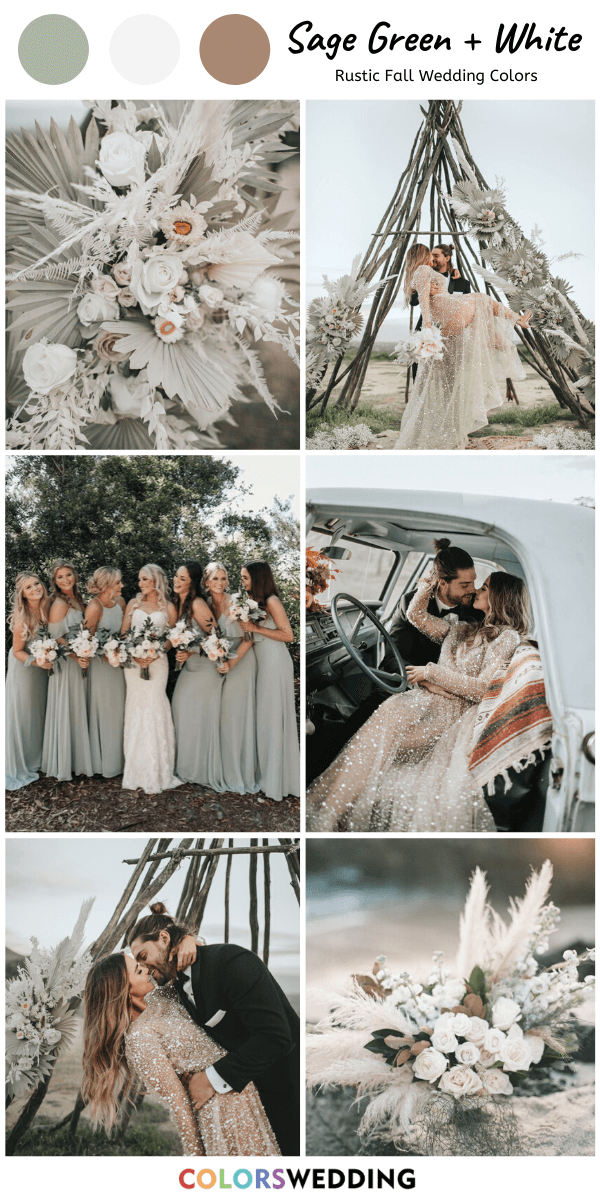 Top 8 rustic fall wedding color ideas: Sage Green + White