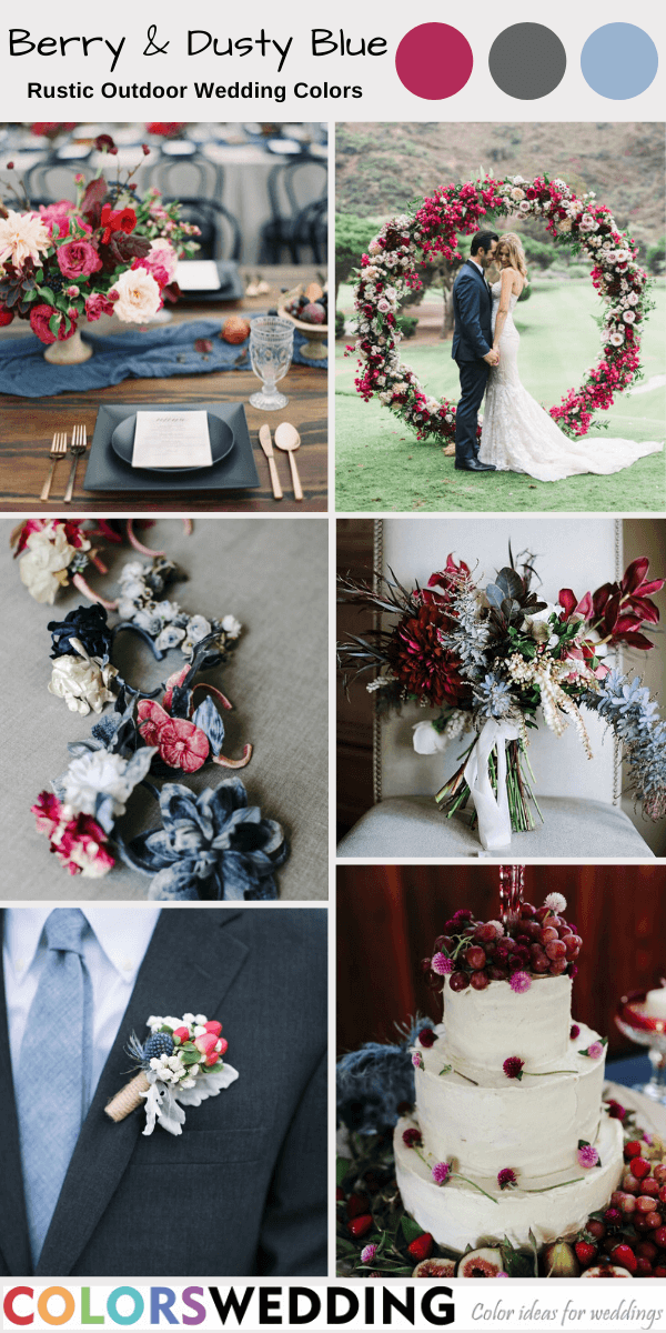 rustic outdoor wedding colors berry and dusty blue