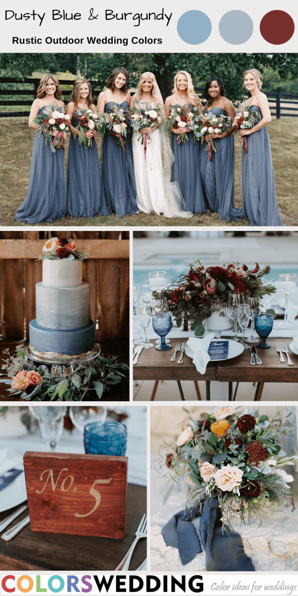 rustic outdoor wedding colors dusty blue and burgundy