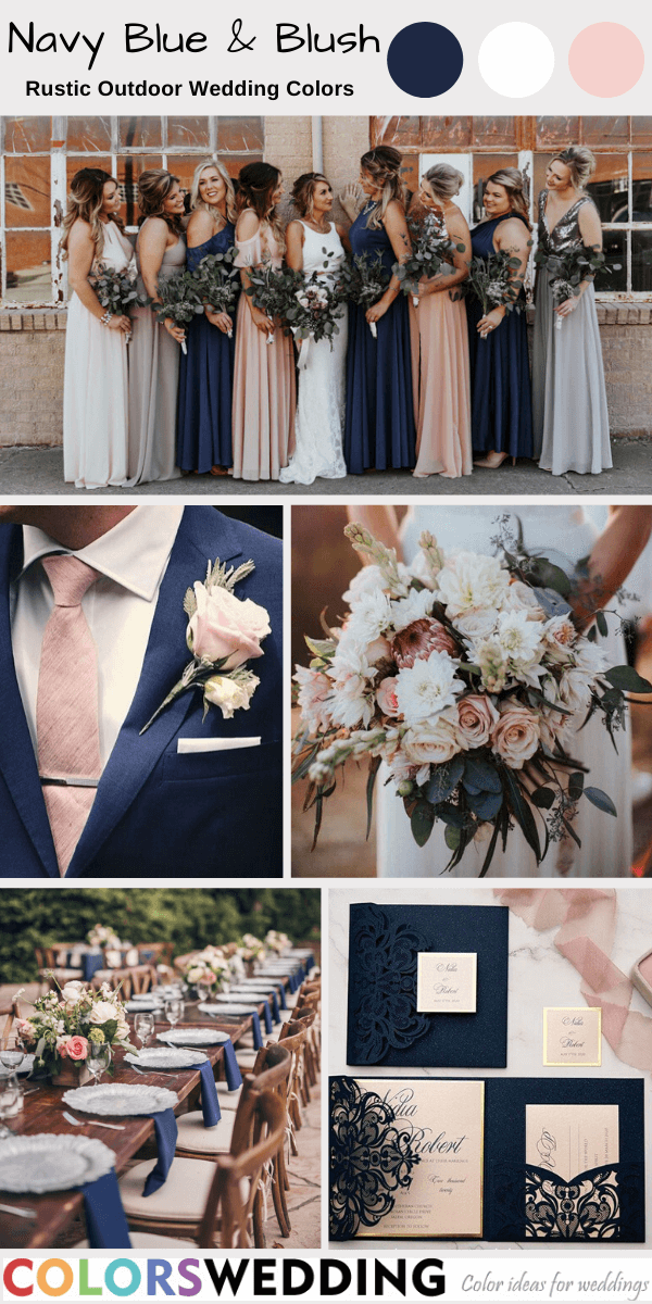 rustic outdoor wedding colors navy blue and blush