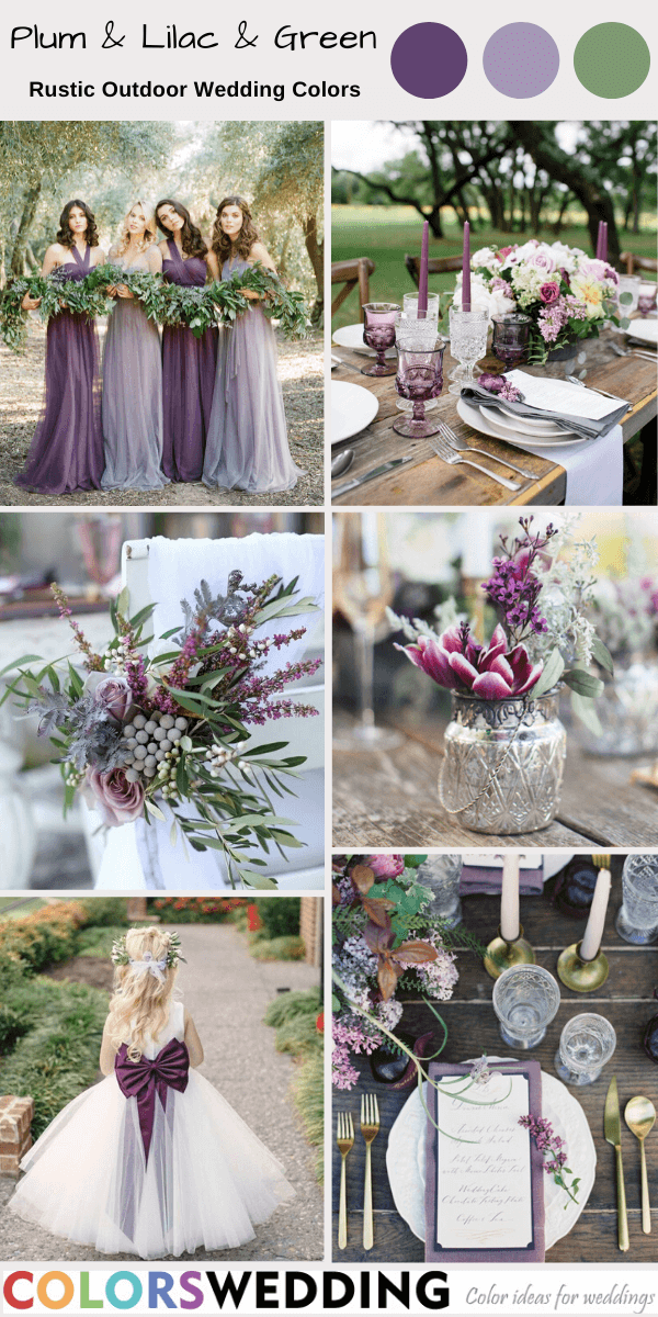 rustic outdoor wedding colors plum lilac and green