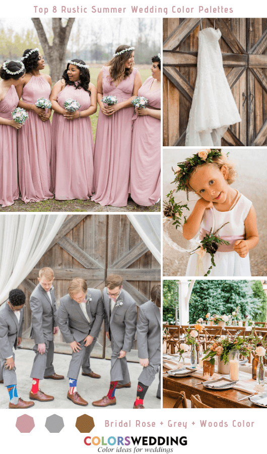 Top 8 Rustic Summer Wedding Color Palettes for 2020 - Bridal Rose + Grey + Woods Color