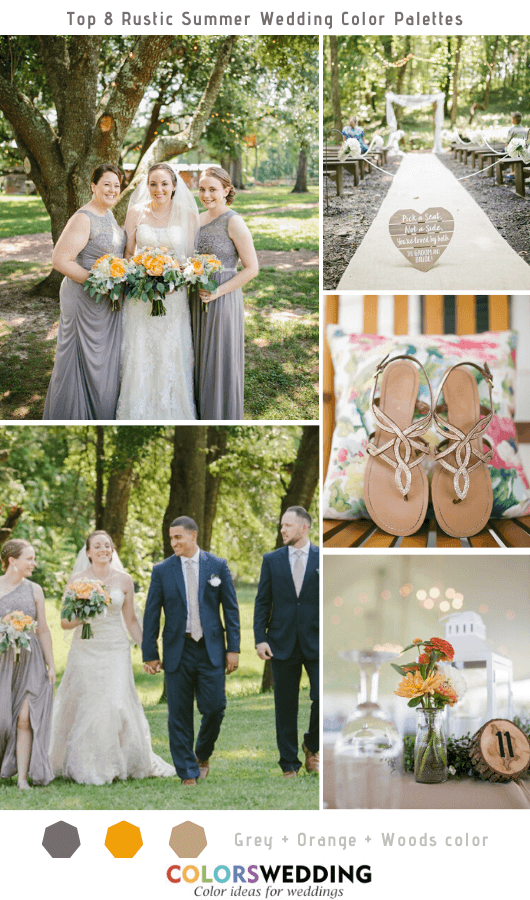 Top 8 Rustic Summer Wedding Color Palettes for 2020 - Grey + Orange + Woods Color