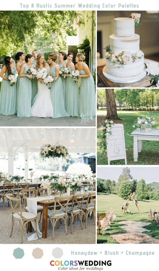 Top 8 Rustic Summer Wedding Color Palettes for 2020 - Honeydew + Blush + Champagne