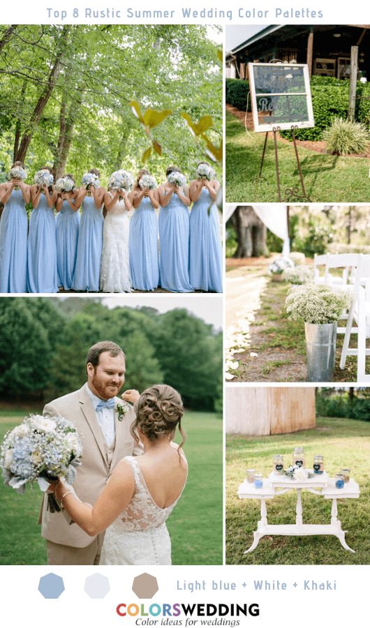 Top 8 Rustic Summer Wedding Color Palettes for 2020 - Light Blue + White + Khaki