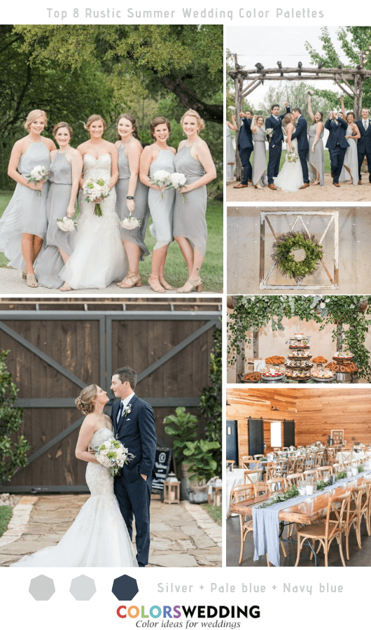 Top 8 Rustic Summer Wedding Color Palettes for 2020 - Silver + Pale Blue + Navy Blue