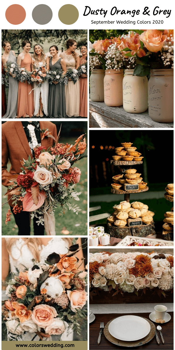 september wedding colors 2020 dusty orange and grey