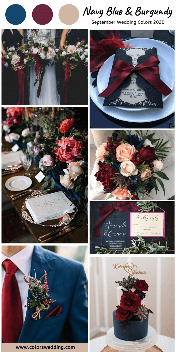 september wedding colors 2020 navy blue and burgundy