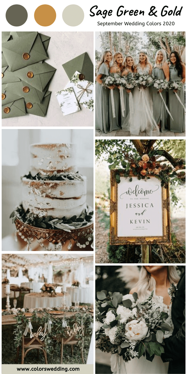 september wedding colors 2020 sage green and gold