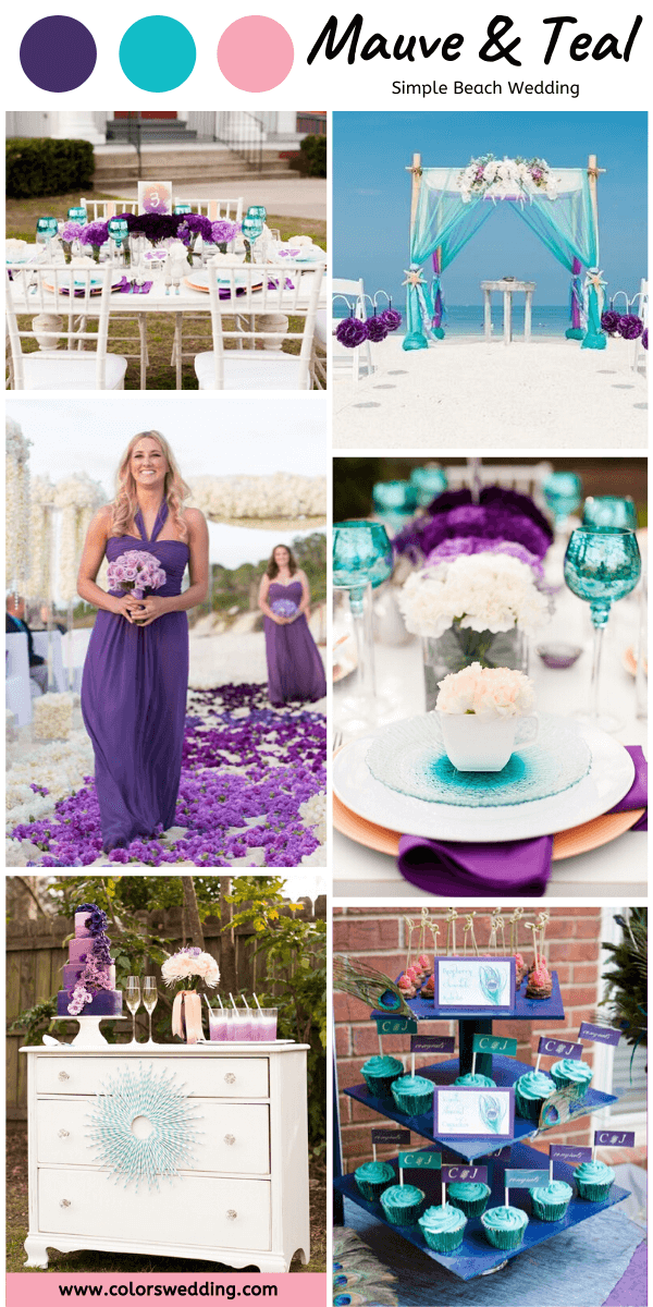 simple beach wedding mauve and teal