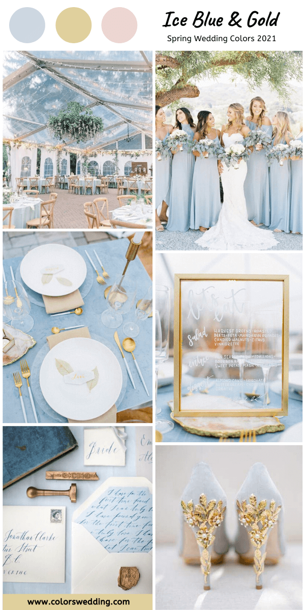 Spring Wedding Color Palettes 2021 - Ice Blue + Gold