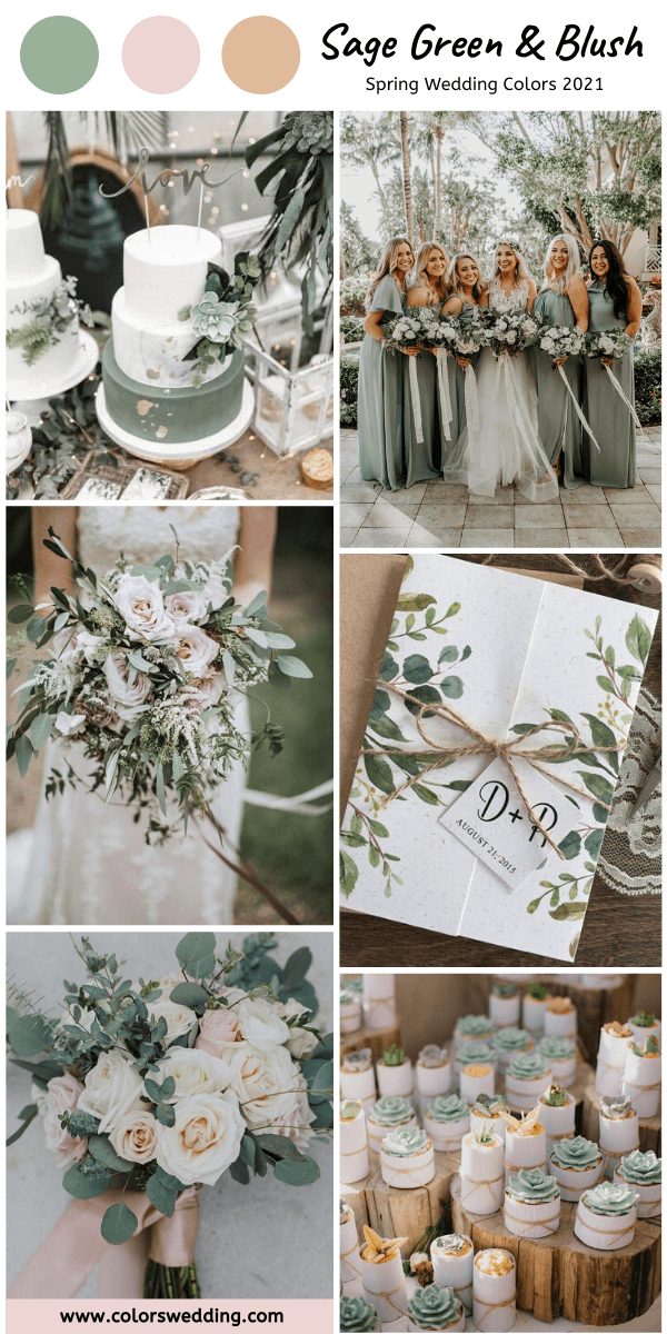Spring Wedding Color Palettes 2021 - Sage Green + Blush