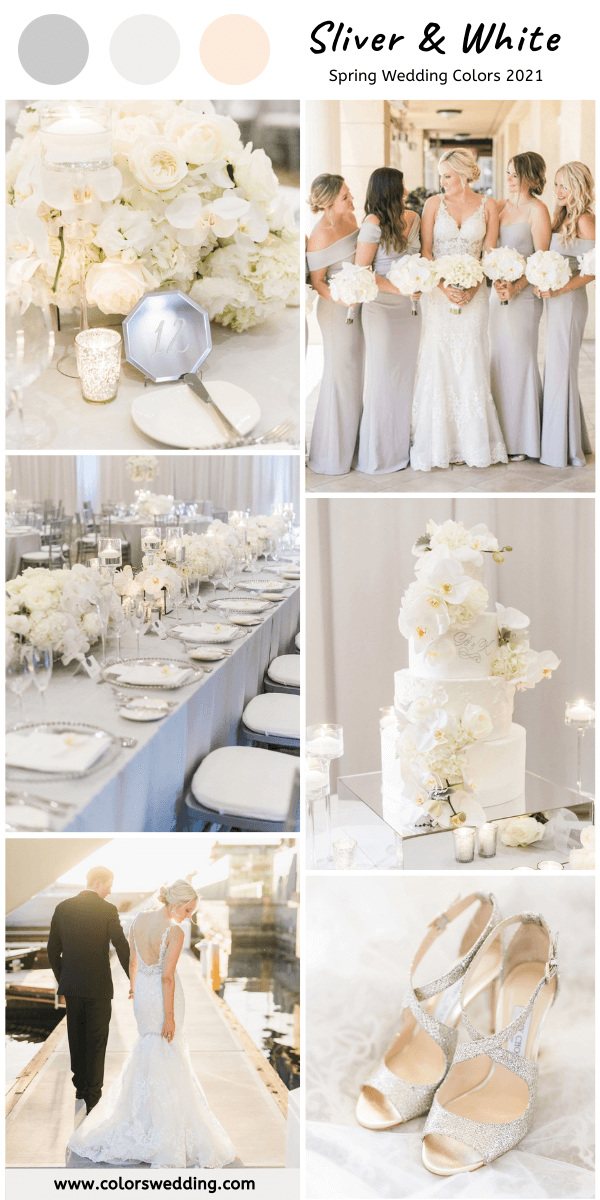 Spring Wedding Color Palettes 2021 - Silver + White