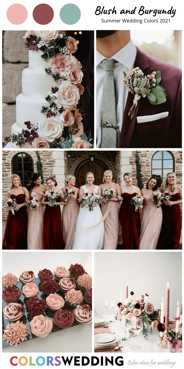 Summer Wedding Color Palettes 2021 - Blush + Burgundy