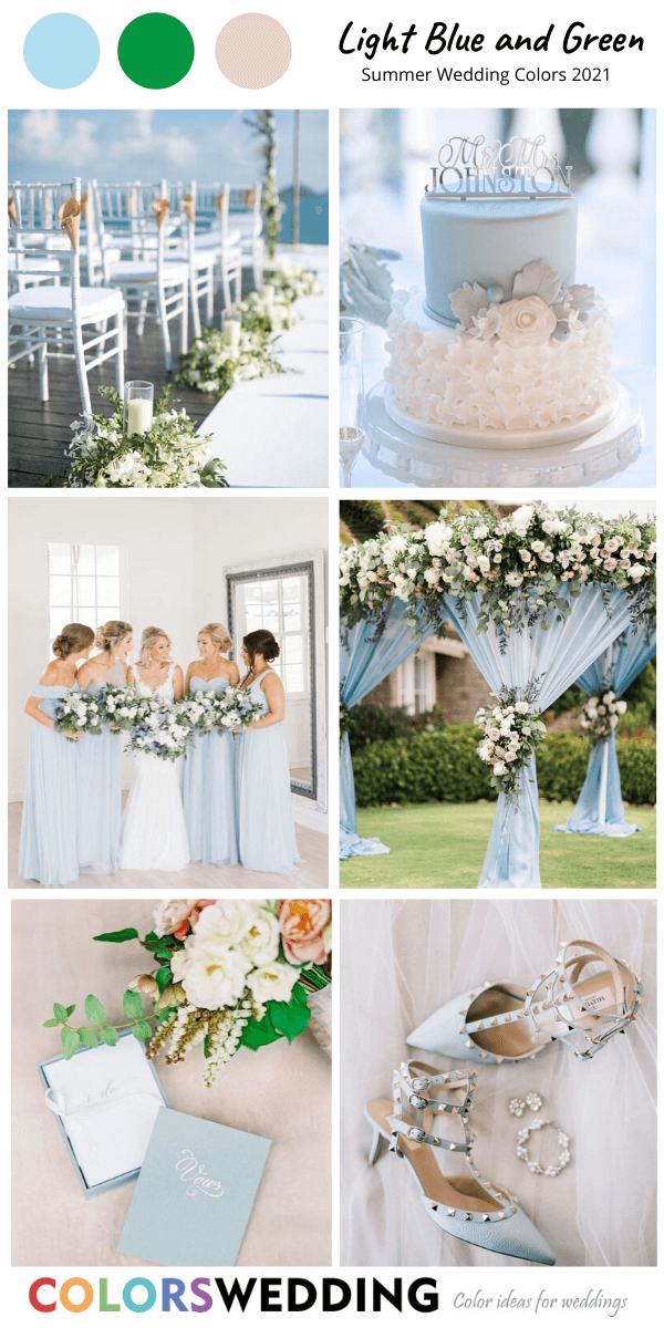 Summer Wedding Color Palettes 2021 - Light Blue + Green
