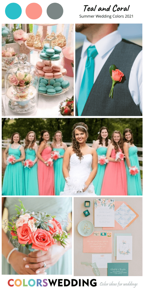 Summer Wedding Color Palettes 2021 - Teal + Coral