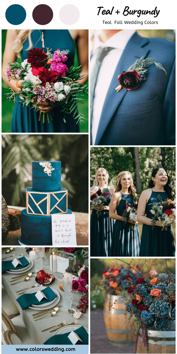 Best 7 Teal Fall Wedding Colors Combos: Teal + Burgundy