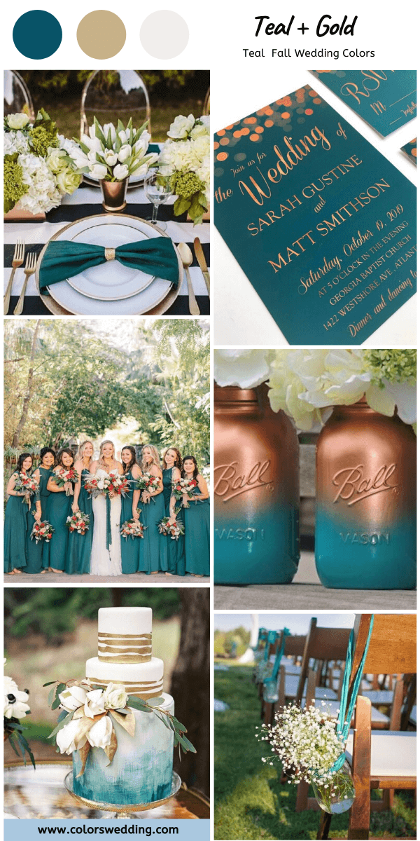 Best 7 Teal Fall Wedding Colors Combos: Teal + Gold