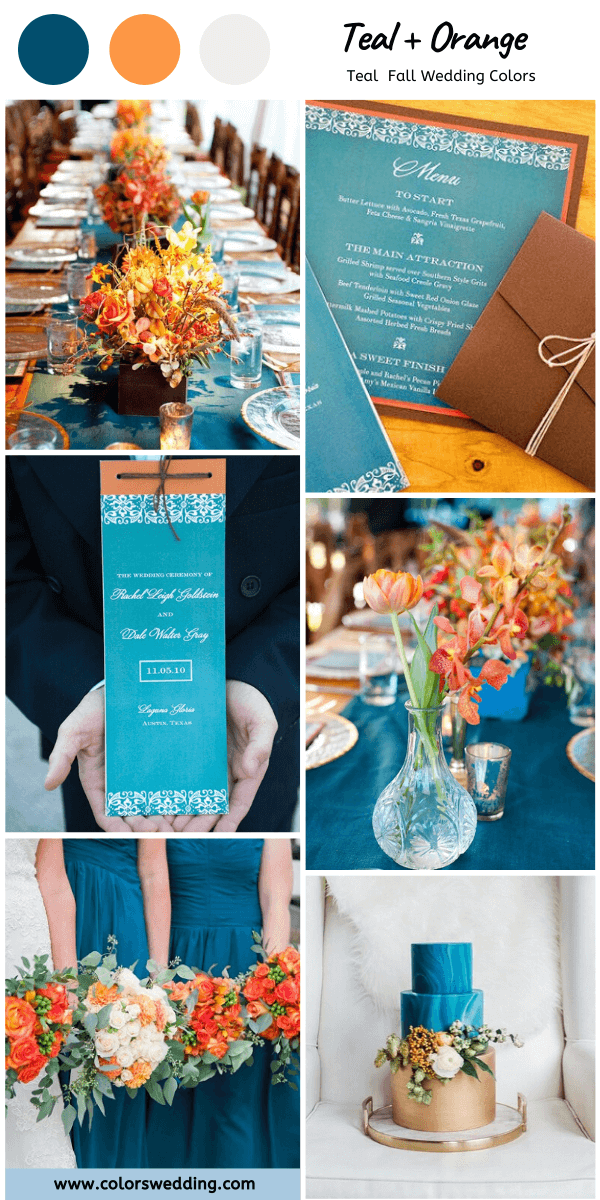 Best 7 Teal Fall Wedding Colors Combos: Teal + Orange