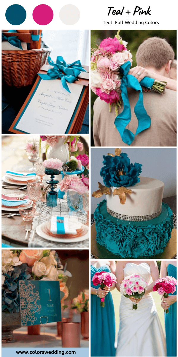 Best 7 Teal Fall Wedding Colors Combos: Teal + Pink