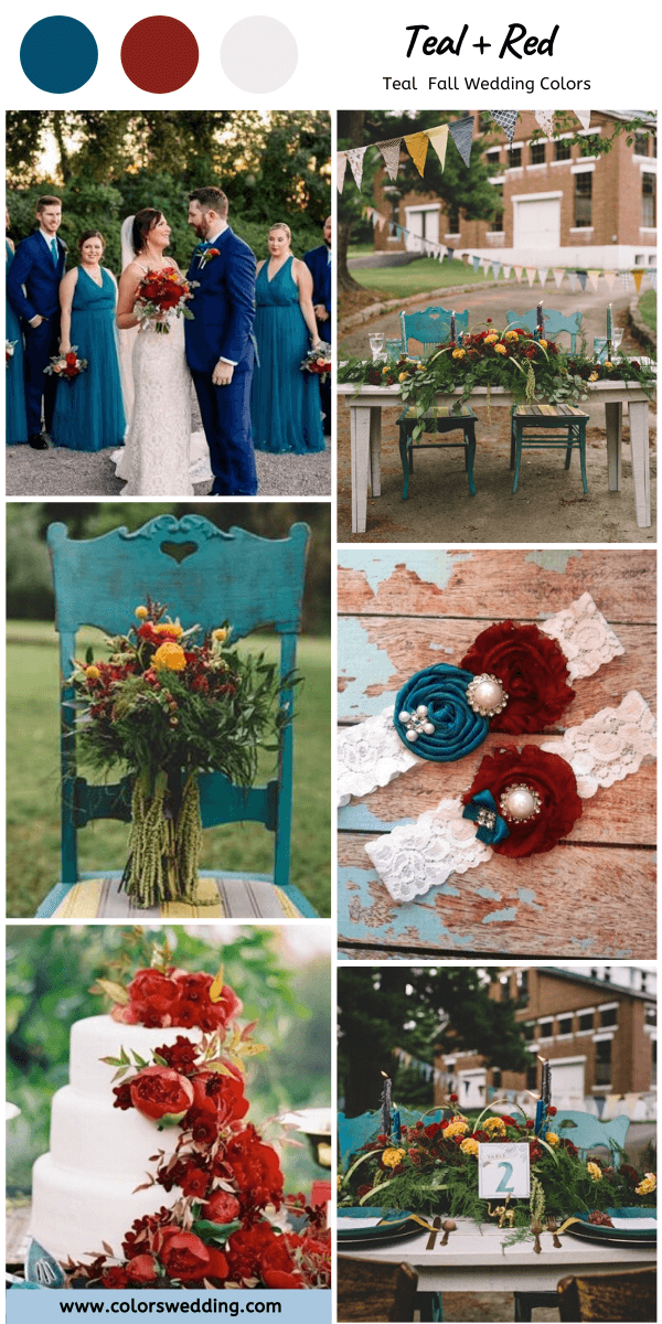 Best 7 Teal Fall Wedding Colors Combos: Teal + Red