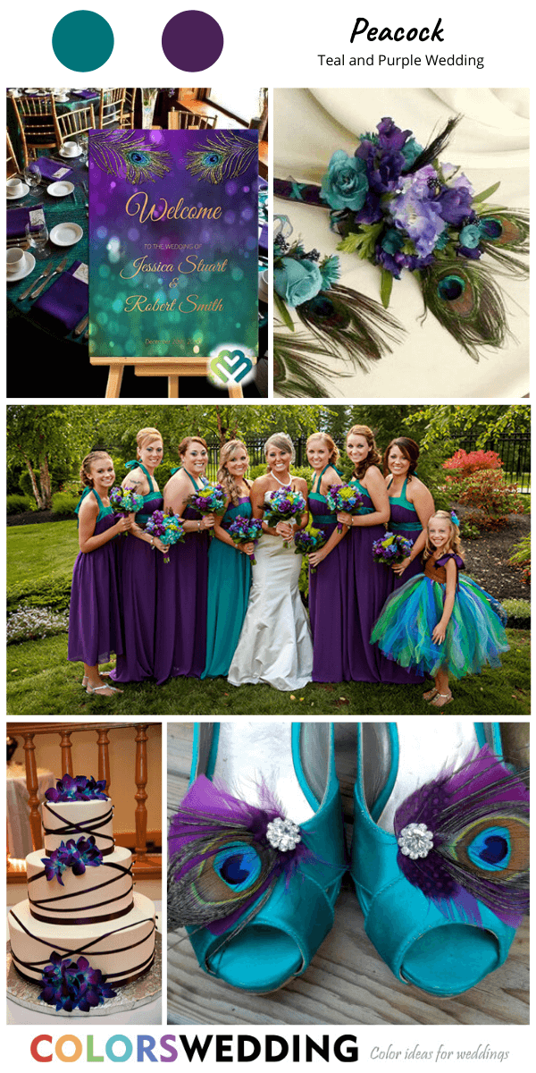 teal and purple wedding peacock