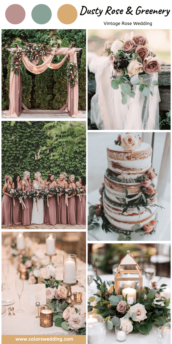 vintage rose wedding dusty rose and greenery