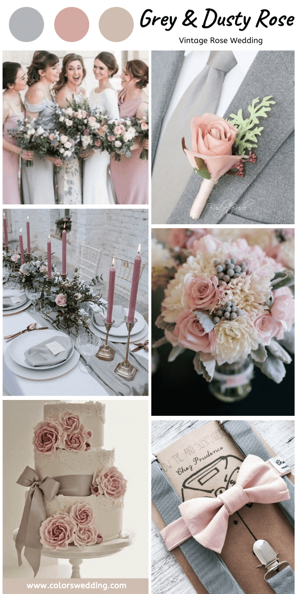 vintage rose wedding grey and dusty rose