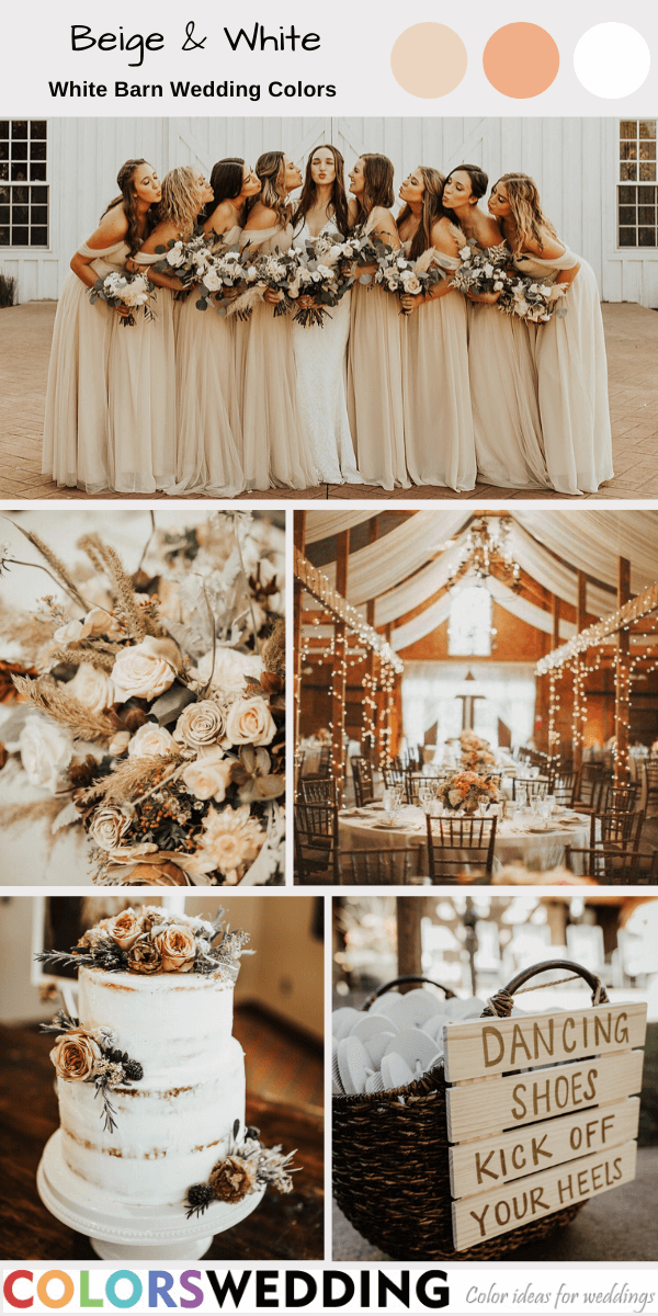 white barn wedding colors beige and white