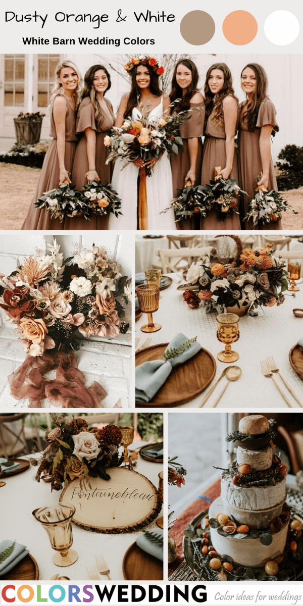 white barn wedding colors dusty orange and white