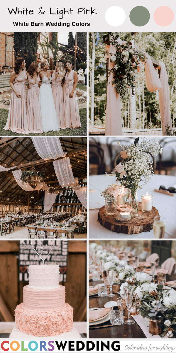 white barn wedding colors white and light pink