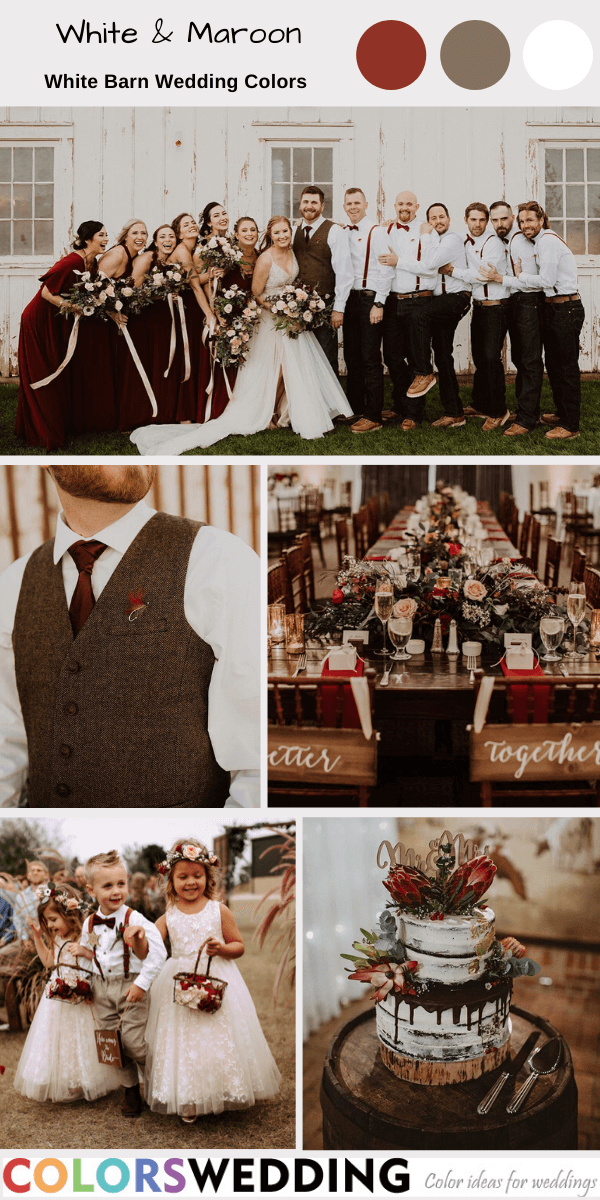 white barn wedding colors white and maroon