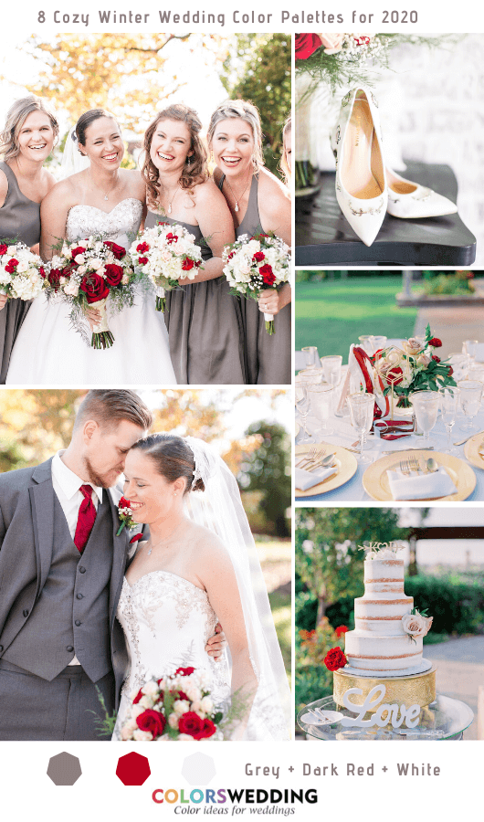 8 Cozy Winter Wedding Color Palettes for 2020 - Grey + Dark Red + White