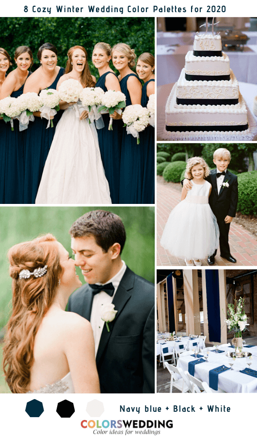 8 Cozy Winter Wedding Color Palettes for 2020 - Navy Blue + Black + White