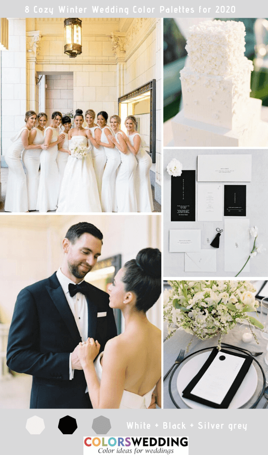8 Cozy Winter Wedding Color Palettes for 2020 - White + Black + Silver Grey