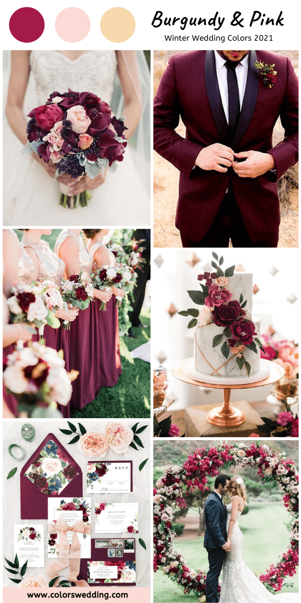 Winter Wedding Color Palettes 2021 - Burgundy + Pink