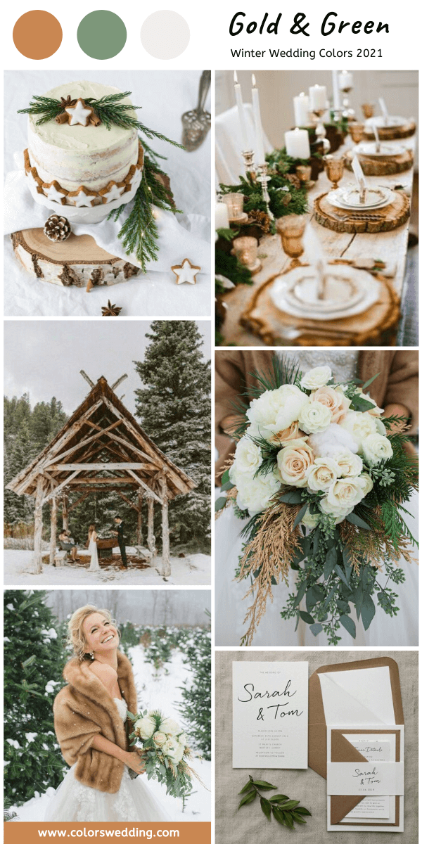 Winter Wedding Color Palettes 2021 - Gold + Green