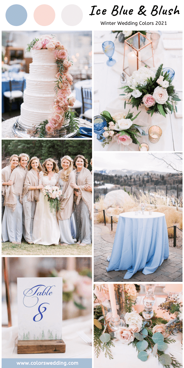 Winter Wedding Color Palettes 2021 - Ice blue + blush